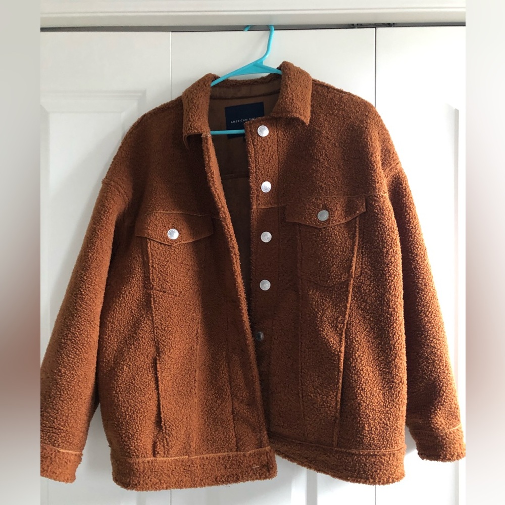 American Eagle women faux Sherpa trucker jacket